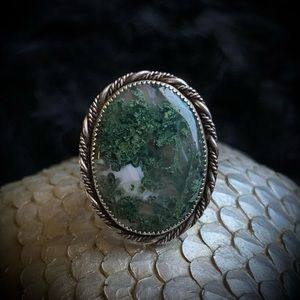 Huge Moss Agate Sterling Silver Ring New Artisan Handmade